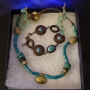 Turquoise and Gold Necklace, Bracelet and Earring Set